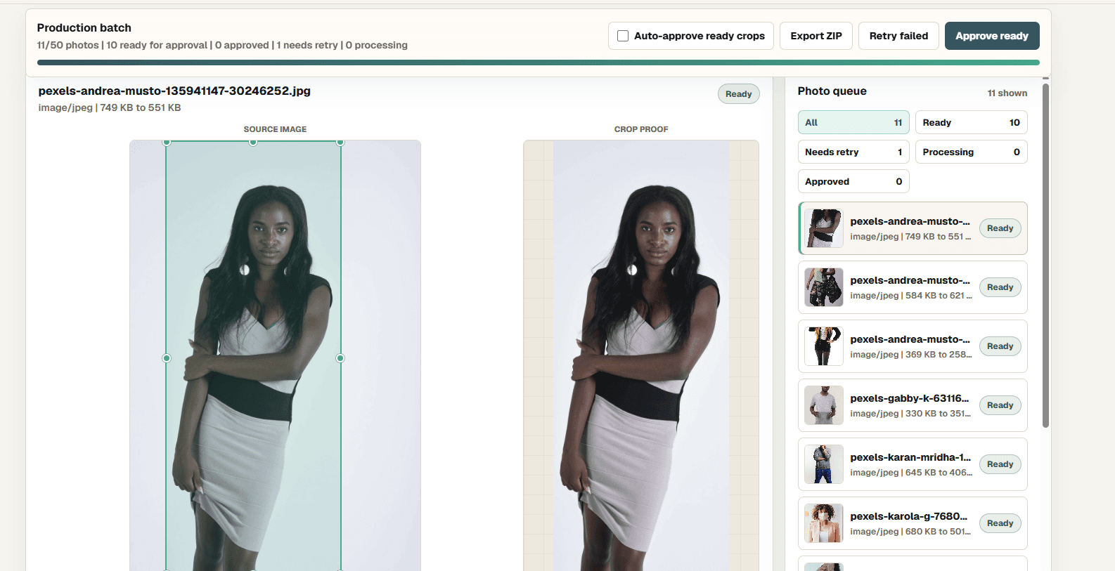 GarmentSlate auto-crop workflow screenshot